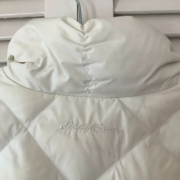 Eddie Bauer women's goose down puffer jacket white large EB700 quilted *flaw* - Picture 9 of 13